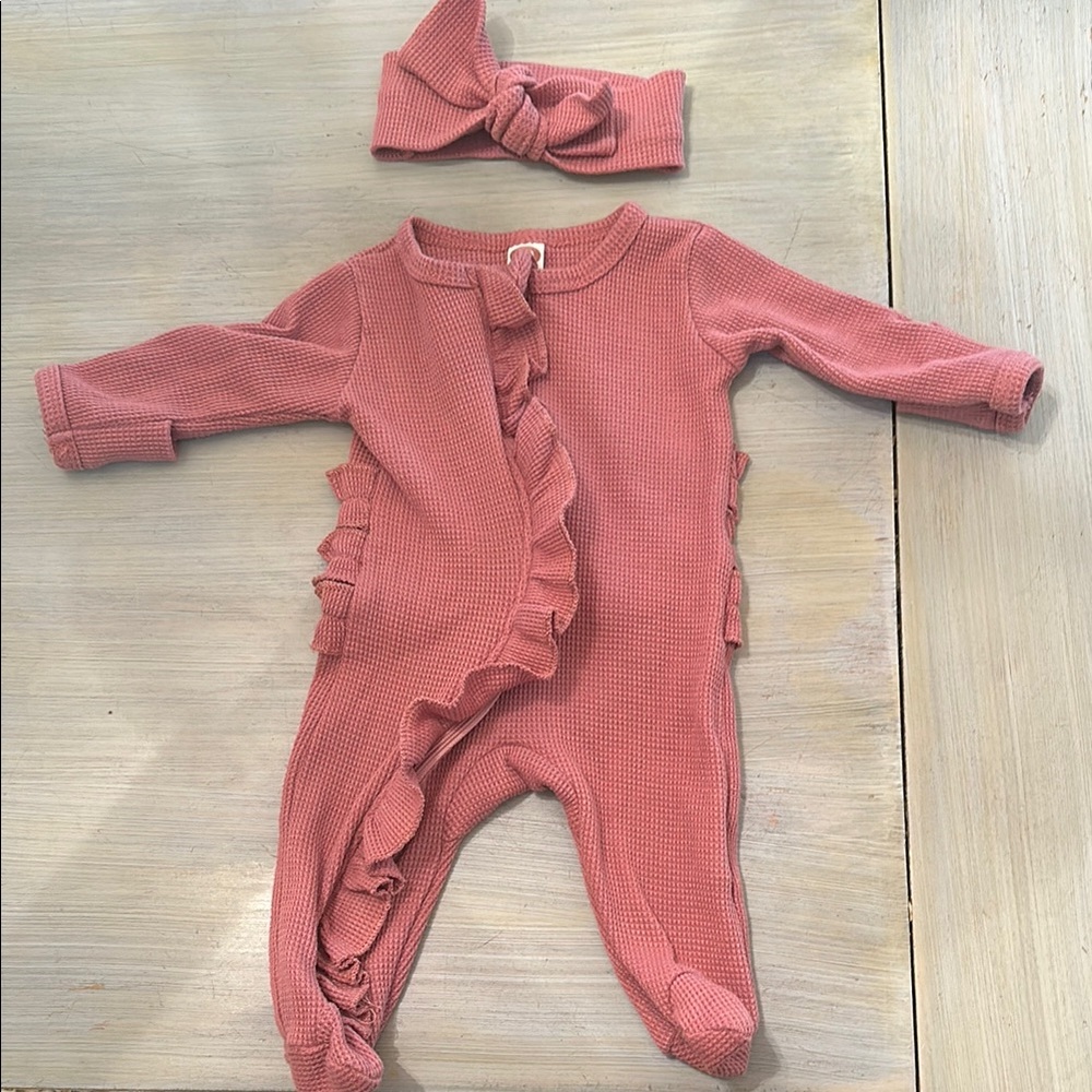 Pink Ruffled Kids One Piece with Headband